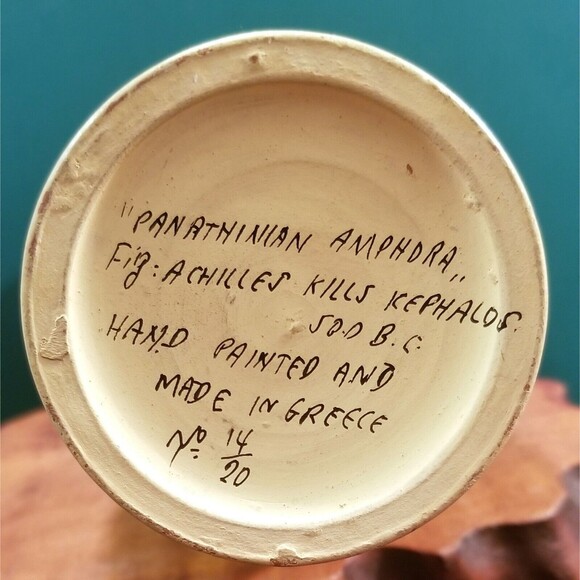 Vintage Reproduction Greek Pottery Panathenaic Amphora Achilles Kills Kephalos - Picture 7 of 7